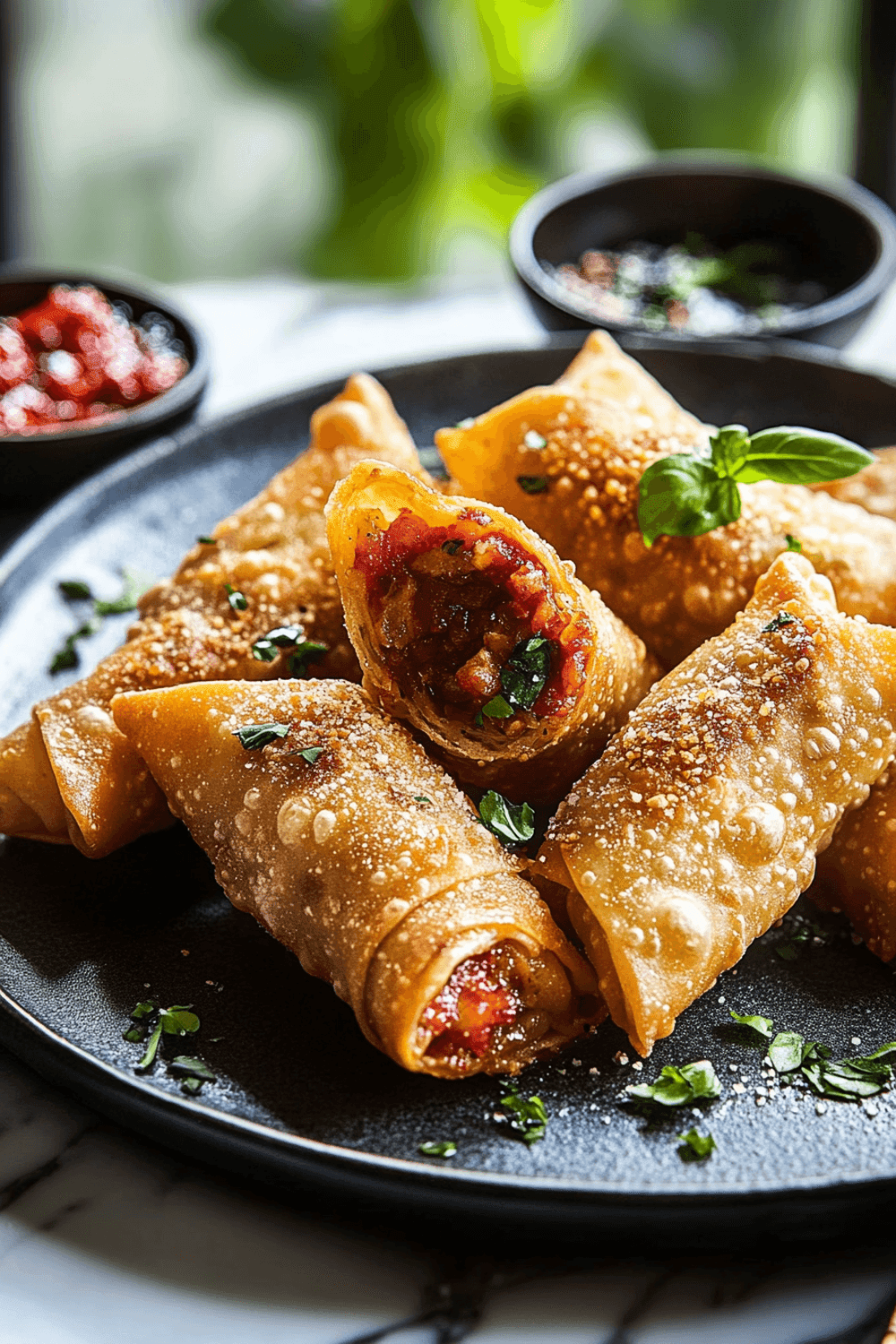 Garlic Butter Pizza Egg Rolls