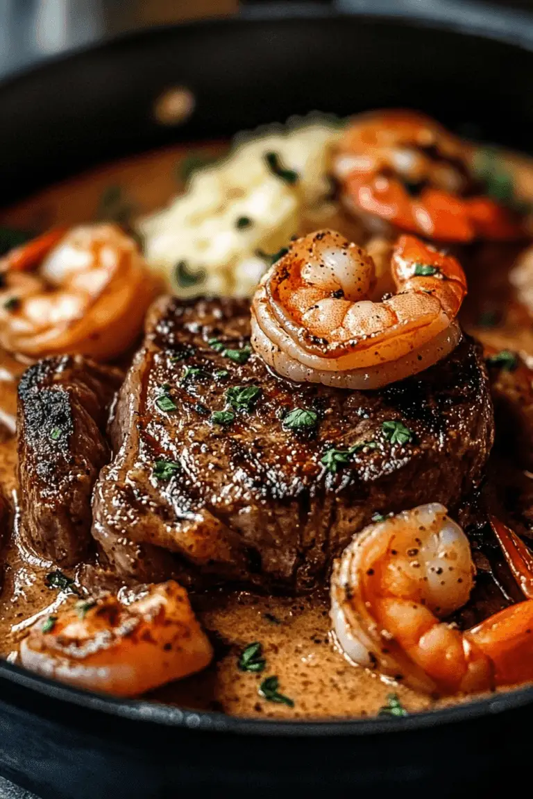 Steak with Creamy Cajun Shrimp Sauce