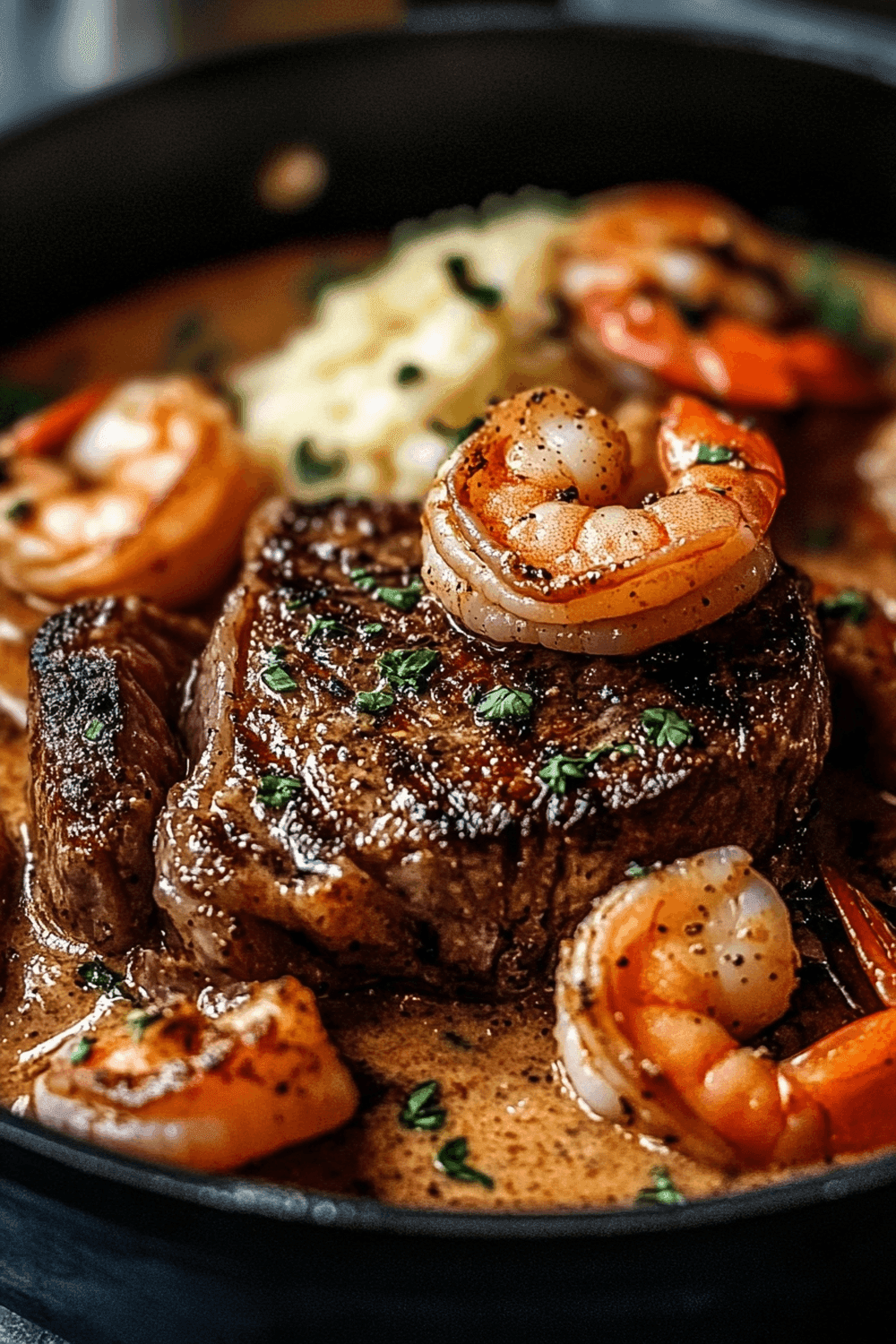 Steak with Creamy Cajun Shrimp Sauce