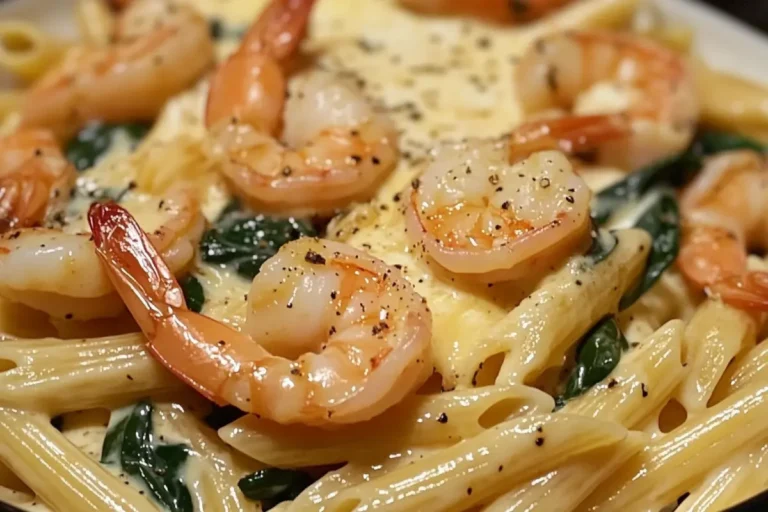 cheese shrimp penne pasta & spinach