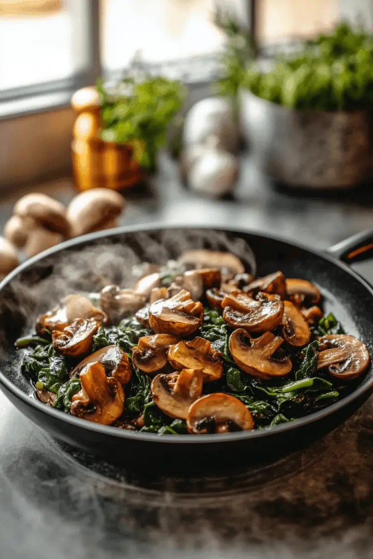 Sauteed Mushrooms with Spinach Dish