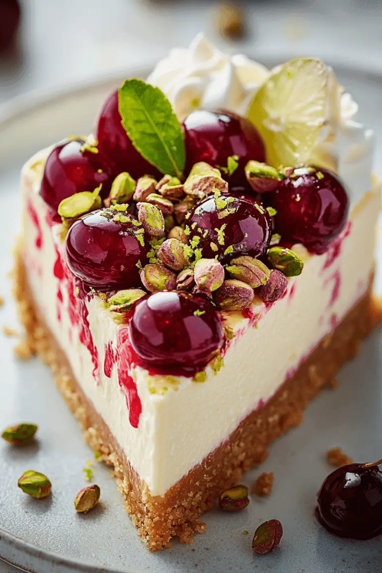 Lemon-Lime Cherry Pistachio Cheesecake