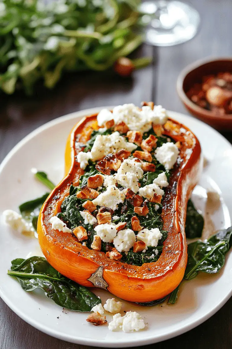 Roasted Butternut Squash with Feta and Spinach