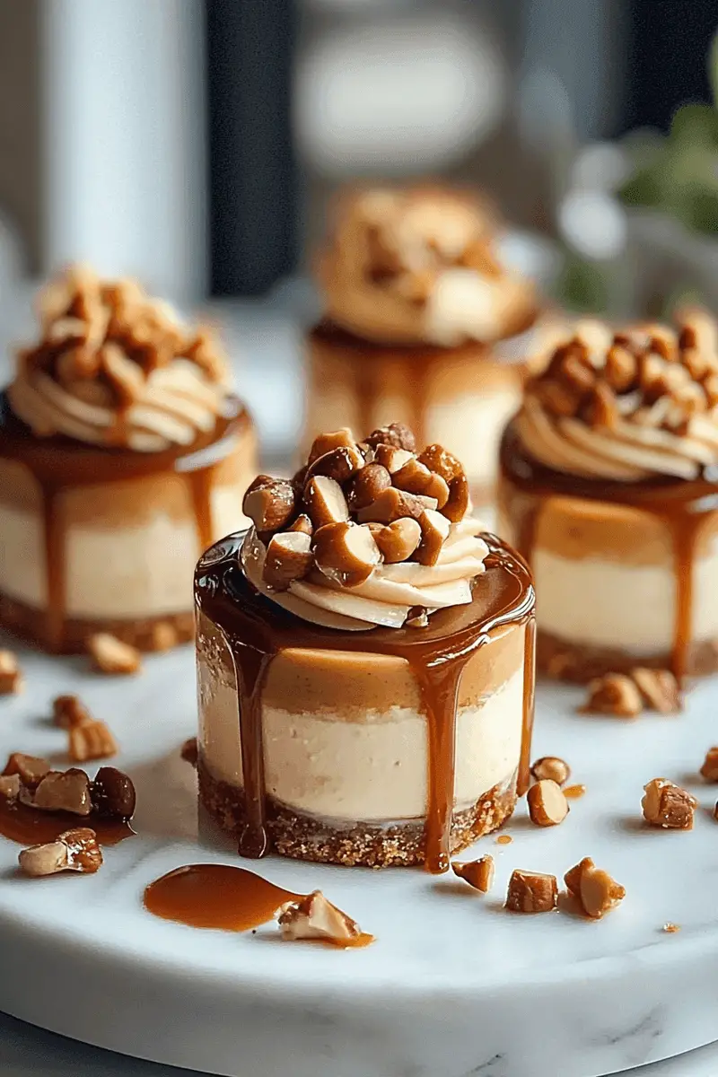 Peanut Butter Caramel Mini Cheesecakes