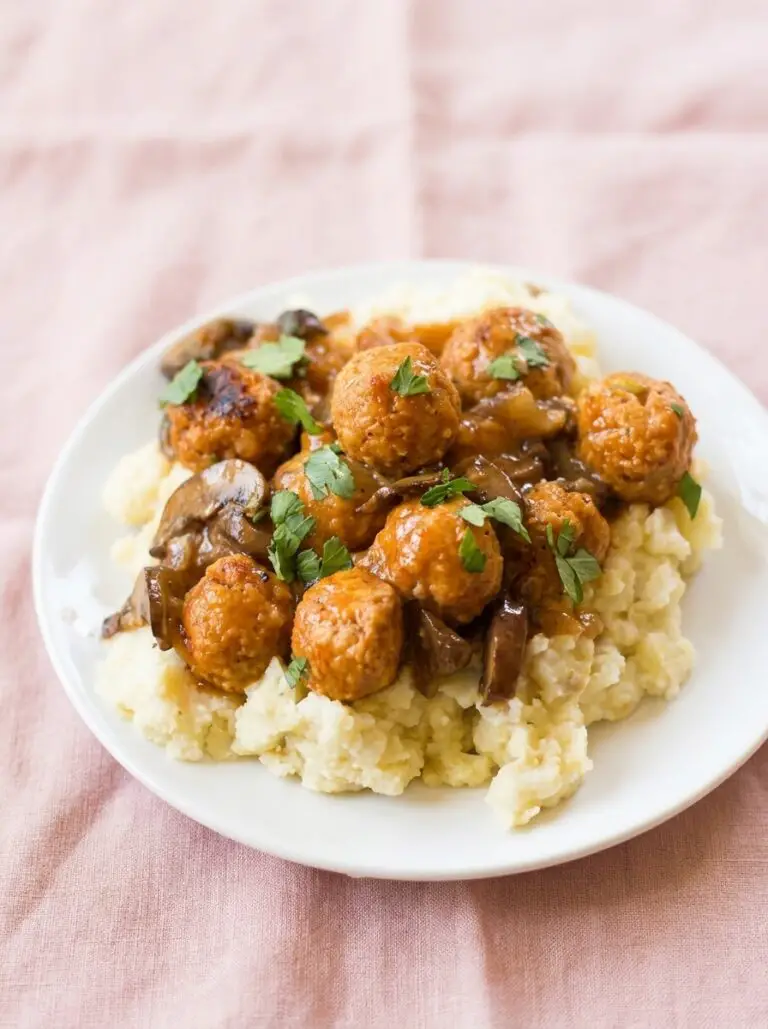 Vegan Salisbury Steak Meatballs with Garlic Mashed Potatoes & Mushroom Gravy + Comforting Dinner